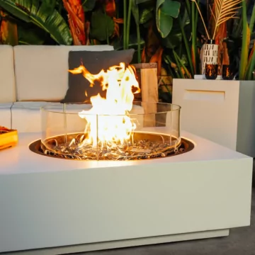 EcoSmart Fire Tequila 50 Fire Table creates a stylish outdoor centrepiece for a private residence courtyard with clean-burning ethanol flames.