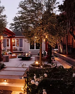 EcoSmart Fire Gin 90 Low Fire Table elevates outdoor living at a private residence featuring a sleek gas fire table for modern ambience.