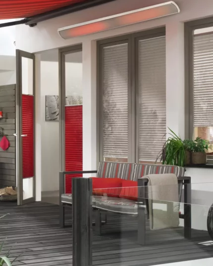 Heatscope Vision 3200W Radiant Heater delivers efficient electric outdoor heating to a private residence patio, blending seamlessly with modern design.