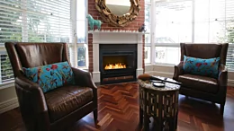 EcoSmart Fire Grate 36 Fireplace Grate built into Private Residence living room, ventless ethanol warmth.